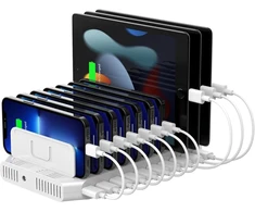 Unitek 60 W mobiliųjų telefonų įkrovimo stotelė su 10 prievadų, Usb įkrovimo stotelė keliems įrenginiams su Smartic technologija ir reguliuojamu skyriklis planšetiniams kompiuteriams ir kitiems Usb įrenginiams