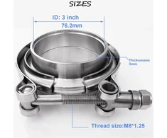 Universali 76 mm v formos apkabos komplektas su vyrišku ir moterišku flanšu nerūdijantis plienas 304, turbo wastegate apkabos flanšo komplektas universalus (v formos apkaba su flanšu, 76 mm 3 coliai)
