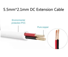 Universalus Dc prailginimo laidas 5.5 mm x 2.1 mm, 12v, baltas