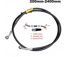 Universalus motociklo hidraulinis stabdžių žarnos vamzdelis 400-2400mm 28°-28°10mm fiksuotos jungtys nerūdijančio plieno pinta žarna juoda, skirta motociklams, keturračiams, purvo motociklams, gatvės lenktynininkams
