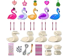 Uoy Flamingo vėjo varpelių rinkinys, 16 dalių medinis vėjo varpelių rinkinys vaikams, skirtas dažyti flamingo, mediniai vaikiški vėjo varpeliai mergaitėms ir berniukams, gimtadienio dovana