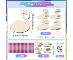 Uoy Flamingo vėjo varpelių rinkinys, 16 dalių medinis vėjo varpelių rinkinys vaikams, skirtas dažyti flamingo, mediniai vaikiški vėjo varpeliai mergaitėms ir berniukams, gimtadienio dovana