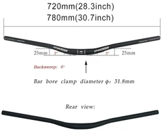 Upanbike φ31.8mm mtb kalnų dviračio itin ilgas vairas 780mm pakeltas vairas (780mm, juodas)