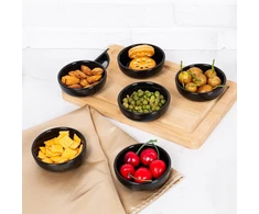 Urban Lifestyle 6 x padažo indeliai, porcelianiniai, 35 ml, juodi, Ayumi apvalūs sojų padažo indeliai, suši indeliai, uogienės indeliai, padažo indeliai