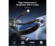 Usb 4 kabelis 240 w, 2 m magnetinis usb c kabelis, palaiko 8k @ 60 hz, 4k @ 144 hz ekraną, 40 gbps duomenų perdavimas, usb c į usb c kabelis, skirtas phone 15pro/15promax, mac_books, usb c hub dokas