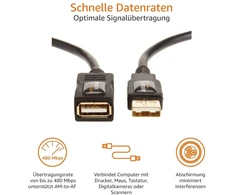 Usb-a 2.0 prailginimo laidas, 1m, juodas