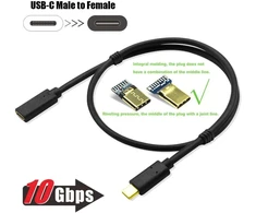 Usb-c 3.1 vyriškas-moteriškas prailginimo laidas, gen 2 (10 gbps) paauksuotas usb c vyriškas-moteriškas kabelio jungtis, perduoda vaizdą, duomenis, garsą, skirtas usb type-c duomenų sinchronizavimo kabeliui - 1m/3ft