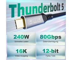 Usb-c 5.0 80gbps 0.5m kabelis: 16k vaizdas, 240w įkrovimas