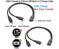 Usb C į 2 Micro Usb Y formos įkrovimo kabelis, 30 cm