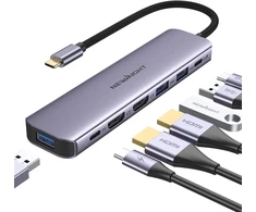 Usb c į dual hdmi adapteris, Newmight 7 viename usb c dokas su dviem monitoriais, 2 hdmi, 3 usb3.0, 100w pd, usb c 3.0 jungtimis, suderinamas su Dell, hp, iphone 15 serija