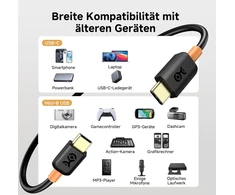 Usb-c į Mini Usb kabelis, 2m, juodas