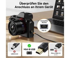 Usb-c į Mini Usb kabelis, 2m, juodas