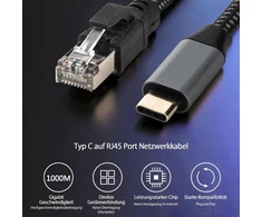 Usb-c į Rj45 tinklo prailginimo laidas, 3m, 1000 Mbps