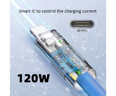 Usb C į Usb A kabelis, 1.0m, 120w, mėlynas, silikoninis