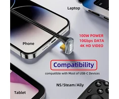 Usb-c prailginimo laidas 10gbps 100w, kampinis U formos, 3m