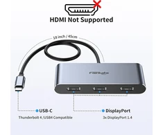Usb-c šakotuvas su 3x Displayport 1.4, 4k@60hz