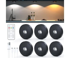 Usb įkraunamas led prožektorius su nuotolinio valdymo pulteliu, belaidis led apšvietimas vitrinoms su laikmačio funkcija, apšvietimas po spintele, spintelių apšvietimas, magnetinis šviestuvas su atminties funkcija (juodas, 6 vnt., 3