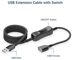 Usb prailginimo laidas su jungikliu 3m