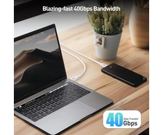 Usb4 kabelis 40gbps, 8k vaizdo, 240w įkrovimo, 0.8m, baltas