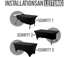 Utopia Kitchen stačiakampė tampri staltiesė 183 cm - spandex aptemptas stalo užtiesalas - juoda