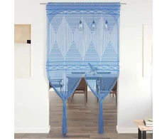 Užuolaida, mėlyna, 140x240cm, medvilnė, makrame stiliaus