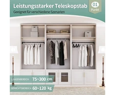 Užuolaidų strypas su siurbtukais, teleskopinis strypas be gręžimo užuolaidoms, apkrovos talpa 120 kg, 75–120 cm ilgis, 33 mm skersmuo, stiprus sukibimas su plytelėmis/keramika, vonios kambariui ir drabužių spintai, juodas