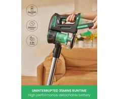 Vactidy Blitz V8 belaidis dulkių siurblys su išimama baterija, 22 Kpa siurbimo galia kietmedžio grindims, iki 35 minučių veikimo laikas, žalias