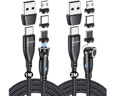 Vafoton 9 kontaktų Usb C magnetinis įkrovimo kabelis (2 m + 1 m), 360° ir 180° magnetinis įkrovimo kabelis Pd60w greitas įkrovimas, 6 viename Usb C/a į Type C magnetinis kabelis, skirtas Type C/micro Usb/products/galaxy S22/s23