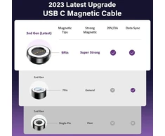 Vafoton 9 kontaktų Usb C magnetinis įkrovimo kabelis (2 m + 1 m), 360° ir 180° magnetinis įkrovimo kabelis Pd60w greitas įkrovimas, 6 viename Usb C/a į Type C magnetinis kabelis, skirtas Type C/micro Usb/products/galaxy S22/s23
