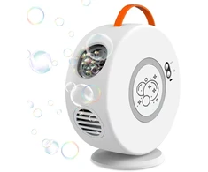 Vaikiškas burbulų pūtiklis, įkraunamas burbulų pūtiklis su led lemputėmis, automatinis besisukantis 90°/360° nešiojamas burbulų pūtiklis su 500 ml talpa, skirtas laukui ir vakarėliams (baltas)