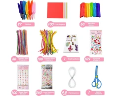 Vaikiškas kūrybinis rinkinys, 1500+ detalių "pasidaryk pats" kūrybos dėklas, kūrybiniai kūrybos priedai, blizgantys pūkai, scrapbooking'as, plunksnos, sagos, blizgučiai, pūkuoti laidai, karoliukai ir kt. kūrybos reikmenų rinkinys mažyliams