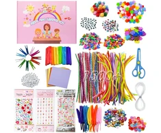 Vaikiškas kūrybinis rinkinys, 1500+ detalių "pasidaryk pats" kūrybos dėklas, kūrybiniai kūrybos priedai, blizgantys pūkai, scrapbooking'as, plunksnos, sagos, blizgučiai, pūkuoti laidai, karoliukai ir kt. kūrybos reikmenų rinkinys mažyliams