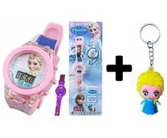 Vaikiškas laikrodis Frozen Ledo šalis Led šviesa mergaitei + pakabukas