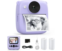 Vaikų momentinių nuotraukų kamera su 32gb kortele ir spausdinimo popieriumi (violetinė)
