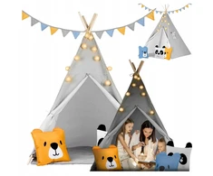 Vaikų palapinė tipi, palapinė wigwam su pagalvėlėmis ir girlianda