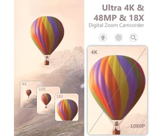 Vaizdo kamera 4k vaizdo kamera hd 48mp ir naktinio matymo vlogų kamera, skirta „youtube“, internetinė kamera su 18x skaitmeniniu priartinimu, 3 colių jutiklinis ekranas 30 kadrų per sekundę vaizdo kamera su 32 gb sd kortele, nuotolinio valdymo pultas ir 2