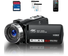 Vaizdo kamera 4k vaizdo kamera hd 48mp ir naktinio matymo vlogų kamera, skirta „youtube“, internetinė kamera su 18x skaitmeniniu priartinimu, 3 colių jutiklinis ekranas 30 kadrų per sekundę vaizdo kamera su 32 gb sd kortele, nuotolinio valdymo pultas ir 2