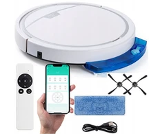 Valymo robotas valdomas telefonu, baltas, su nuotoliniu valdymu - šluojantis ir plaunantis!