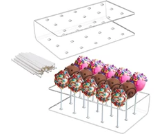 Vasemele 2 vnt. torto stovų rinkinys su 100 vnt. torto pagaliukų, 15 skylių ledinukų laikiklis, 16 x 9 x 4 cm akrilinis popcake laikiklis, skaidrus torto stovas