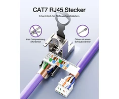 Vcelink Rj45 jungtis, daugkartinio naudojimo įrankių nereikalaujančios cat 7 jungtys, cat6a ekranuotos tinklo jungtys, skirtos 22–26awg ftp stp sftp utp kabeliui, 10 gbps 600 mhz, paauksuotos, 1 vnt.