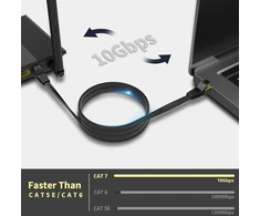 Veetop Rj45 Cat 7 Lan kabelis, plokščias 10 Gbps tinklo kabelis, interneto, ethernet, patch kabelis su paauksuotais kontaktais, juodas