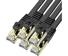 Veetop Rj45 Cat 7 Lan kabelis, plokščias 10 Gbps tinklo kabelis, interneto, ethernet, patch kabelis su paauksuotais kontaktais, juodas