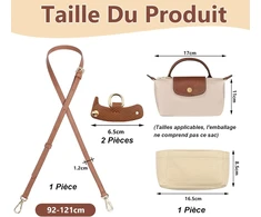 Vegcoo krepšio organizatorius ir peties dirželio rinkinys, Longchamp, mini krepšio organizatorius, reguliuojamas dirželis su sagtimi, be perforacijos, daugiasluoksnis veltinio organizatorius (khaki Zipper)