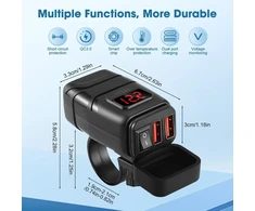 Vehoukli Dvigubas Usb Motociklo Automobilinis Įkroviklis, Dc 12-24 V Usb Jungties Voltmeteris su Nepriklausomu Jungikliu, Vandeniui atsparus Įkroviklis, Qc3.0 Motociklo, Valties, Jachtos Lizdas, Vandeniui atsparus