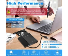 Vemfay išorinis dvd įrenginys, cd dvd rašytuvas, išorinis usb 3.0 type-c cd dvd +/-rw optinis įrenginys su sd/tf kortelių skaitytuvu, nešiojamas rw rašytuvas, įrenginio grotuvas, skirtas win11/10/8/7/xp, linux, mac os, vista