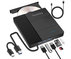 Vemfay išorinis dvd įrenginys, cd dvd rašytuvas, išorinis usb 3.0 type-c cd dvd +/-rw optinis įrenginys su sd/tf kortelių skaitytuvu, nešiojamas rw rašytuvas, įrenginio grotuvas, skirtas win11/10/8/7/xp, linux, mac os, vista