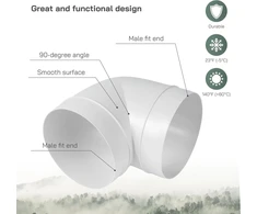 Vent Systems 125mm alkūnė 90 laipsnių vamzdžio jungtis lanksti apvalaus vamzdžio ventiliacijos žarna Abs plastikas 125mm