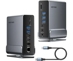 Vention Dvigubo monitoriaus dokas 16-in-1 trigubo ekrano Usb-c nešiojamojo kompiuterio dokas, skirtas Windows Pc, Thunderbolt 3/4, Dell, Hp, su dvigubu 4k Hdmi, Dp, 10 Gbps Usb, Rj45, 100 W Pd, Audio, Sd/tf