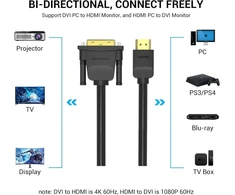 Vention Hdmi į Dvi Kabelis 1.5m, 1080p, 3d Full Hd