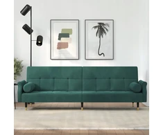 Fotelis Vidaxl tamsiai žalia aksominė sofa-lova su pagalvėmis